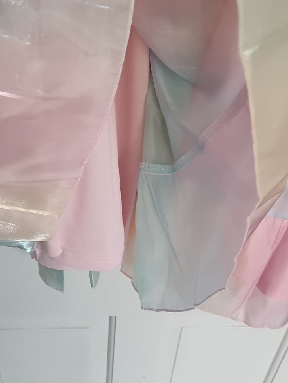Never Worn Pastel Rainbow Midi Dress with Puff Sleeves - Picture 4 of 6